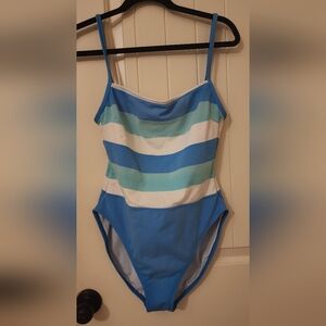La Blanca By Rod Beattie Blue and White Striped Swimsuit Size 12